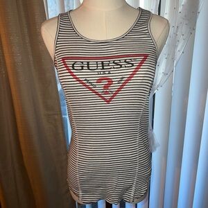 Guess Women's Black and White Striped Tank Top